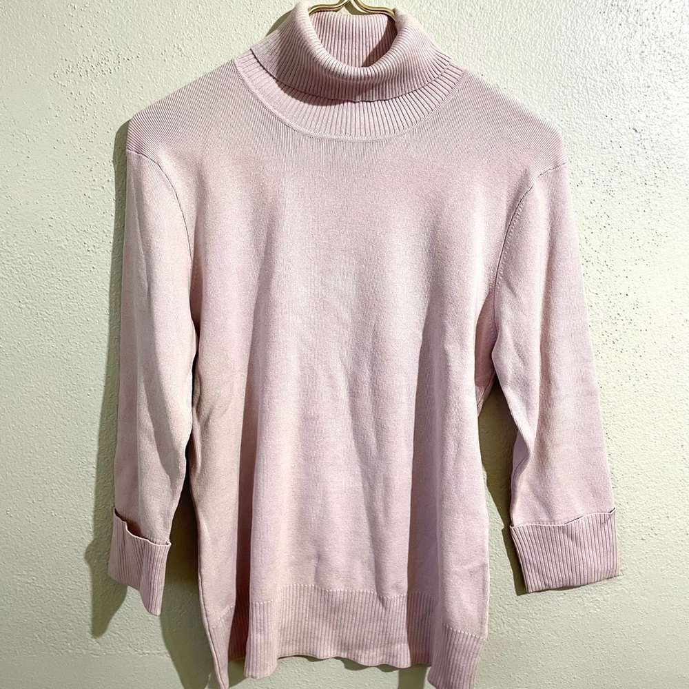 George Lavender Silk Blend Turtleneck Sweater Large 3/4 Sleeve Pullover Layering